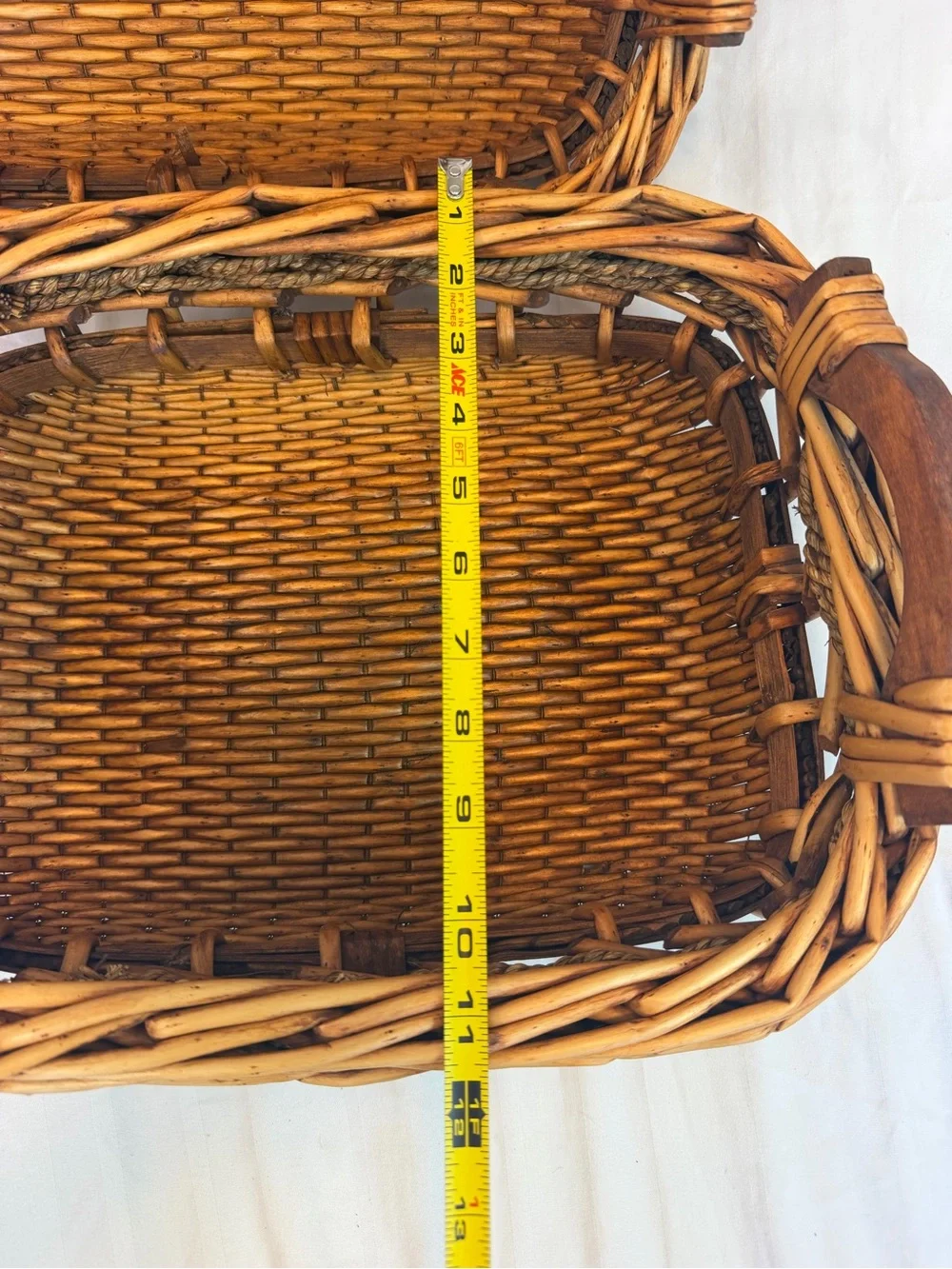 Vintage Wicker Rattan Nesting Baskets Set of 3 Wood Handles Braided Trim Cottage